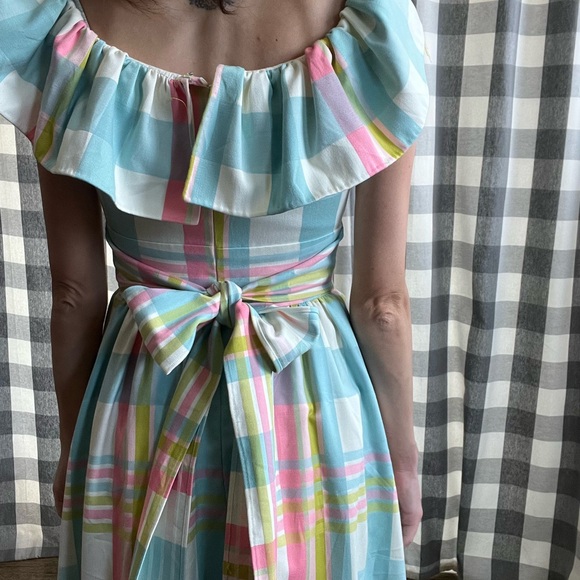 60s/70s Pastel Plaid Ruffle Maxi Dress - Picture 3 of 4